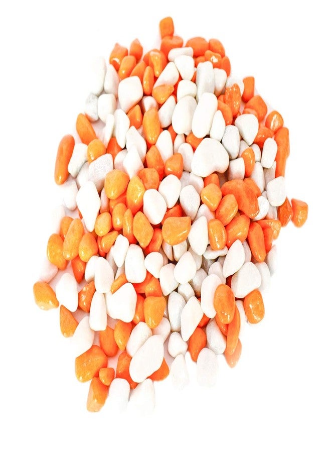 Power Stone Decorative Coloured Asymmetric Marble Stone Pebbles for Vase Filler Plant Pots Home Aquarium Fish Tanks Landscape Outdoor Garden Decoration (White & Orange, 2Kg) - Image 2
